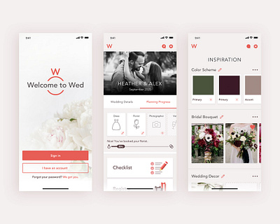 Wedding Planning App app app design coral product product design ui wedding app wedding planning