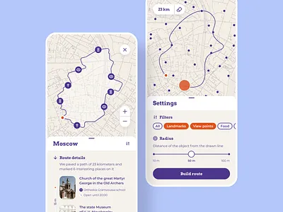 On the way app discovery events map mobile app navigation route travel ui ux