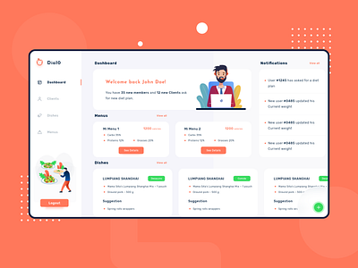 Dia10 Dashboard UI in Progress app app design clients dashboad dashboard ui diet app dishes illustration menu minimal ui design ux design web