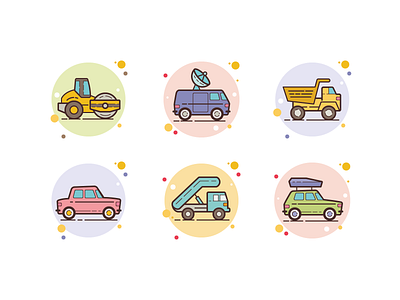 Transport in bubbles icons art artwork car design dump truck icon illustration mobile plane ladder road roller roof box sedan transport truck unit vector vehicles web