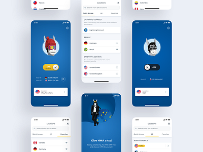 HMA VPN mobile app redesign app application clean dashboard hidemyass hma hmavpn ios iosapp mobileapp mobilevpn productdesign realproject redesign ui ux vpn