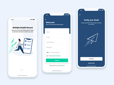 Arsip Sehat: Onboarding app email health healthcare illustration input input field log in medicine member onboarding onboarding screen register registration send sign up ui vector verify email walkthrough