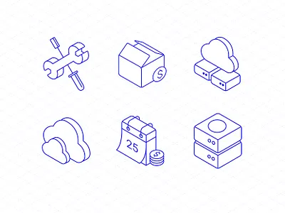 Isometric icons cloud datacenter grid icon icon set iconography isometric line package price server set settings simple