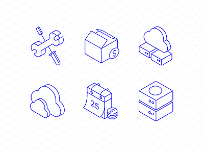 Isometric icons cloud datacenter grid icon icon set iconography isometric line package price server set settings simple