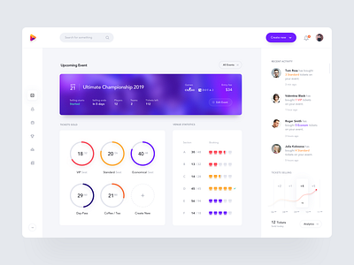 Event Organizer Dashboard analytics app card charts clean concept dashboard design event gaming icon interface minimal product design seats tournament ui ux web website