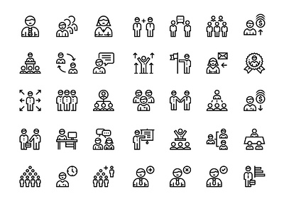 Business people, meeting, team icons business design finance icons interface manager meeting people set team teamwork vector work