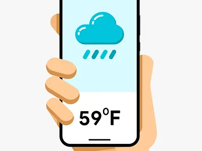 Smartphone mockup in human hand. Weather temperature application android cold design illustration interface ios iphone mobile mockup rain ui vector weather app