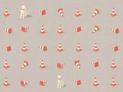 the guard axonometric editorial illustration justineshirin labrador retriever pattern roadcone