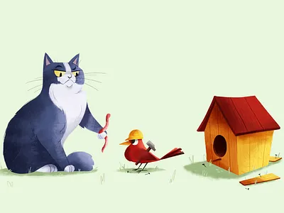Purrrfect Plan animals birds cat character character design color palette concept art digital art digital illustration digital painting fun funny illustration illustration ipad pro procreate texture treehouse