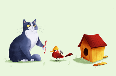 Purrrfect Plan animals birds cat character character design color palette concept art digital art digital illustration digital painting fun funny illustration illustration ipad pro procreate texture treehouse