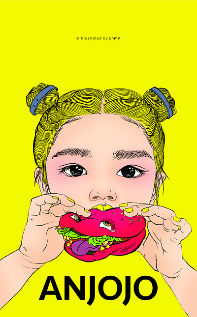 Anjojo Eats a Monster flat illustration logo typography