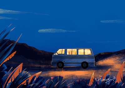 The night bus design illustration illustrations night paint