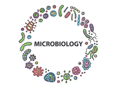 Microbiology logo bacillus bacteria biology cell danger disease doodle germ logo medicine microbe primitive probiotic science virus