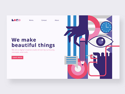 Creative Agency Landing Page branding design drawing editorial flat design illustration landing landing page ui vector