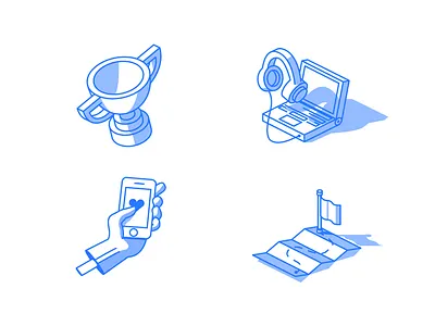 isometric line icons 3d blue cup flag hand isometric laptop line linework map mobile shadow