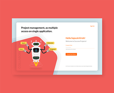 WelcomeScreen collaboration design illustraion managment multiple project project managment red reports robot rocket ui ui ux uidesign welcome welcome page welcome screen white