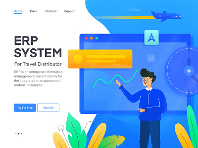 Travel ERP System Illustration airplane data illustration erp system plant travel illustration