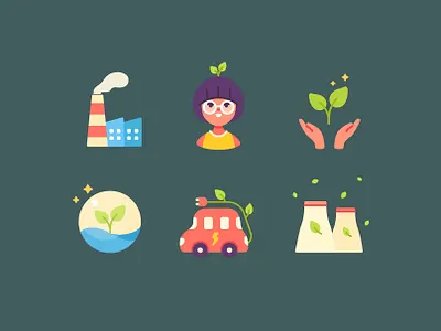 Go Eco Elements icons avatar branding character design color design ecology elements flat icons illustration vector