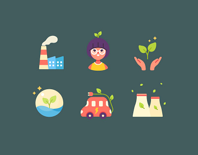 Go Eco Elements icons avatar branding character design color design ecology elements flat icons illustration vector