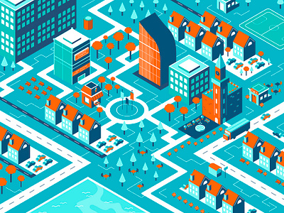 Quiet Town 🏤 2d city design flat graphic design illustration illustrator isometric isometric illustration landscape