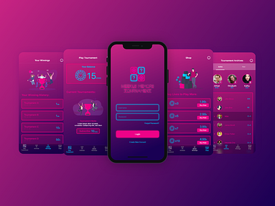 Weekly Memory Tournament Mobile App Design adobe xd android app android app design app casino design iphone iphone app memory game mobile app design modern design neon ui ux