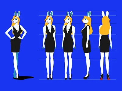 Character design - Gentlemen MV 2d black dress bunny character charater design flat girl high heels illustration model sheet sexy women