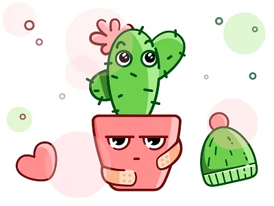Kawaii cactus in a pot cactus cute flat illustration kawaii kit pink pot potted vector