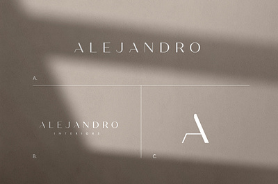 Alejandro Logos brand brand identity branding design fashion graphic design icon identity design interior logo logo design logotype mark minimal minimalist seal shadow type typography white