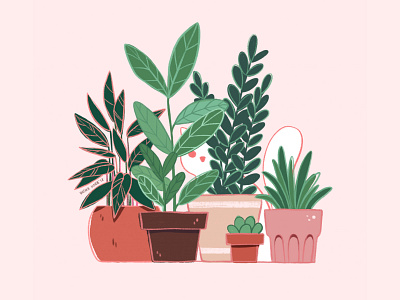 Find a Cat animal illustration cat cat illustration cute digital art digital illustration drawing funny funny illustration greens hiding illustration illustration art pet pet illustration pink plant plant illustration plants pot