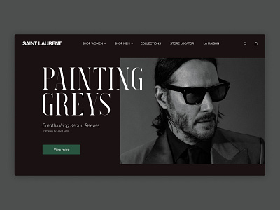 The concept of the first page clean design fashion flat gray theme keanu reeves lookbook typography ui ux web