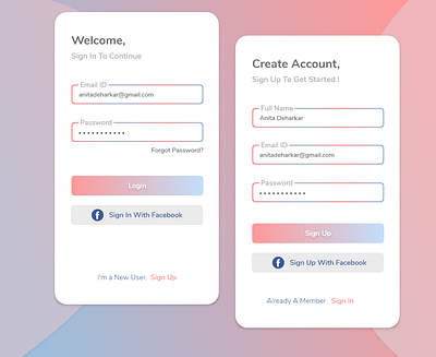 Login Sign Up Screen design ui