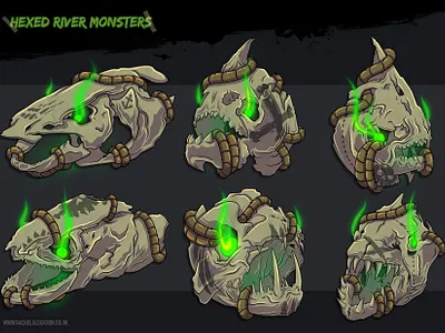 Hexed River Monsters catfish characterdesign creature curse dinosaur fish monster nature photoshop piranha pirate rope skull