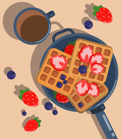 Waffles blueberry breakfast design food illustration strawberry vector vectorart waffles