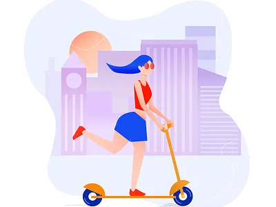 scooter girl artwork blue building character characterdesign girl girl character illustration illustrator scooter sun sunglasses ui