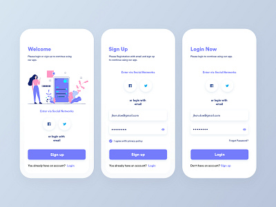 Login & Signup Process adobe xd behance concept cool creative dribbble facebook login design login screen sign in sign in page sign up sign up form sign up page signup signup screen social app ui design user interface xd design