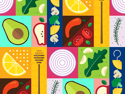 FOOOOOOD apple arugula avocado broccoli cherry tomato color food fresh garlic greens honey illustration kabob lemon mushroom onion peppers pineapple rosemary vector