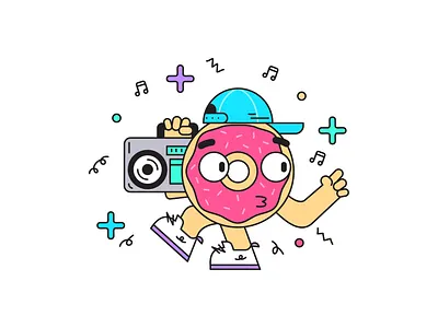 Boom boom boombox box dancing donut illustration