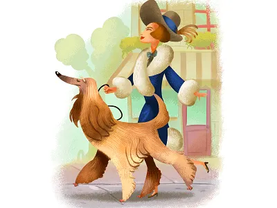 Lady with dog children book illustration children books dog illustration illustration