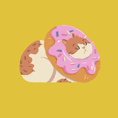 my cat loves sleeping cat cute donut illustration sketch