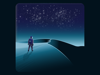 Wandering Astronaut 2d astronaut design draw gradient illustration infinite landscape space stars vector