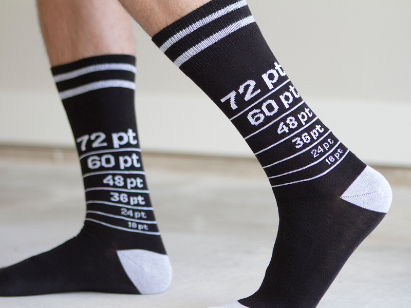 Back in S(t)ock design fonts footnotes points size socks type