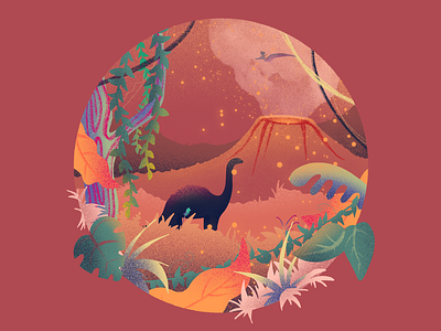 Diplodocus 🦕 adventure colors digitalart dinosaur diplodocus flat flatdesign gradient grain texture homepage illustration landscape procreate texture ui ux vector volcano