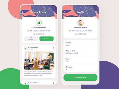 School App android app cards design events feed images ios live mobile profile school app