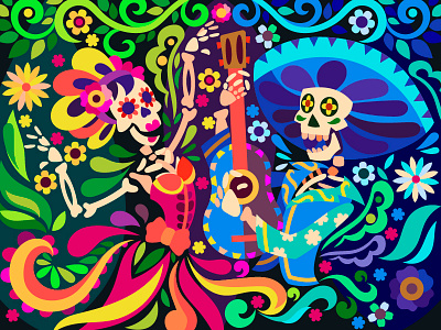 Day of the dead art cartoon character comic design dia de muertos digital flowers illustration the day of the dead the day of the dead vector