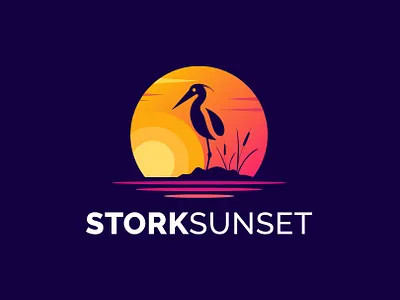 Stork with Sunset animal awesome beach bird brand branding colorful stork gradient icon illustration inspiration logo stork logo design sun sunset vector