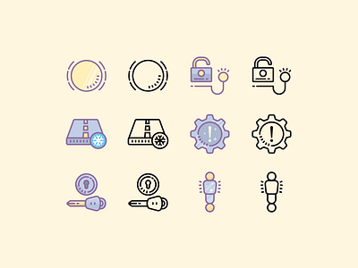 Cute Color and Outline icons: Car Dashboard dashboard design icon icon set illustrator key road transport ui ux ux ui vector