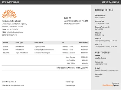Reservation Bill hotel reservation bill reservation bill room reservation bill