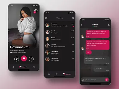 Dating App Concept android app chat dailyui dark mode dating datingapp ios love message messaging mobile mockup pink ui uplabs user interface ux