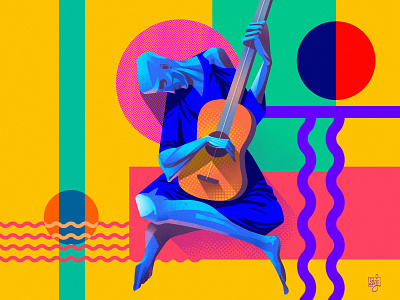 Funky editorial art editorial illustration flat illustration guitar illustration illustrator modern design modern illustration picasso vector illustration