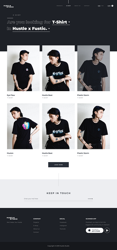 Hustle Studio E-Shop Page branding design e shop e shop page fashion brand flat illustration minimal product page ui ux vector web website